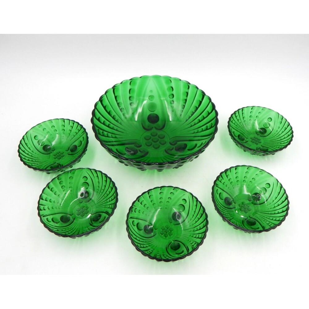 Anchor Hocking Burple Emerald Green 3 footed Berry Dessert Bowl 6 Piece Set